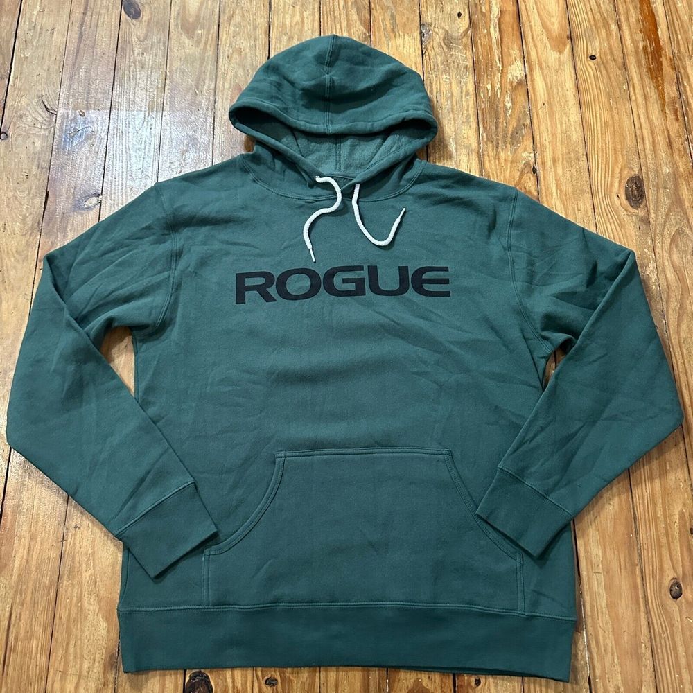 Rogue Fitness Hoodie Mens XL Green Pullover Sweatshirt Spellout Gym Workout